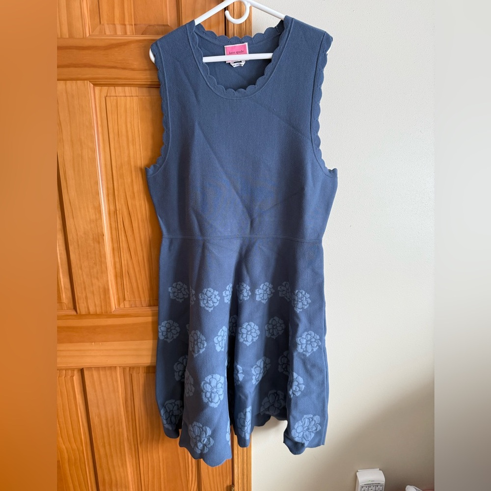 Kate Spade Blue Floral Knit Scalloped Dress